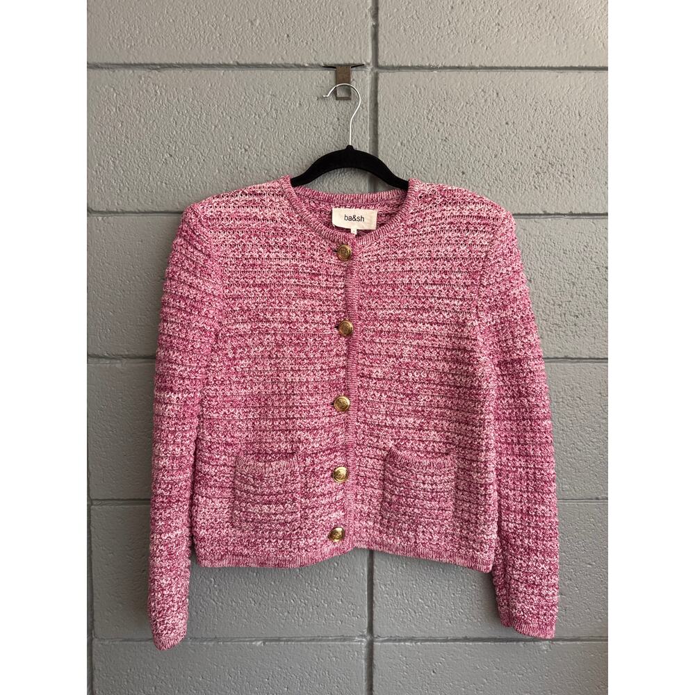 BA&SH Guspa Knit Marbled Cardigan in Rose size S - Picture 2 of 4